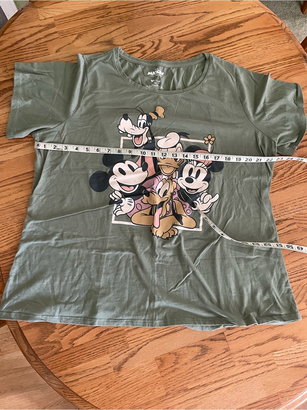 Disney Ladies Olive Green Character Graphic T-Shirt Size 1XL